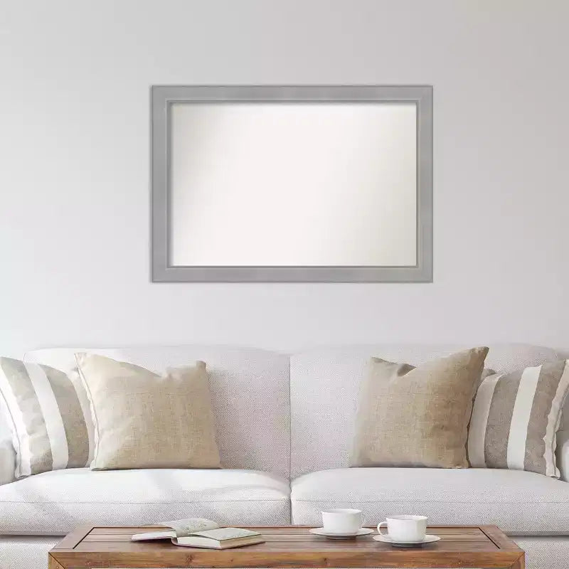 Miroir mural rectangulaire moderne biseauté en nickel brossé, cadre en polystyrène