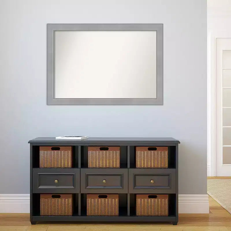 Miroir mural rectangulaire moderne biseauté en nickel brossé, cadre en polystyrène