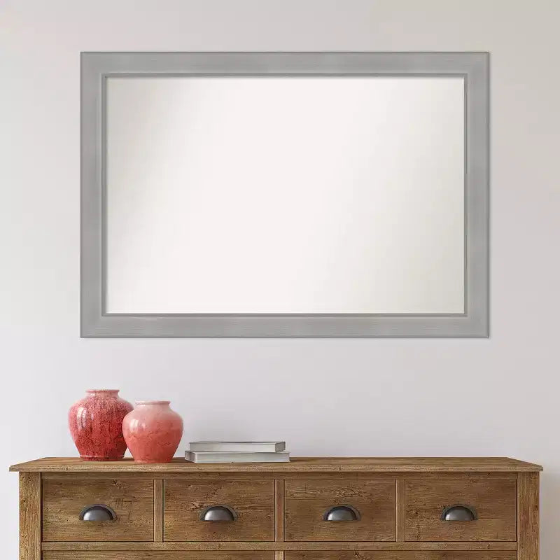 Miroir mural rectangulaire moderne biseauté en nickel brossé, cadre en polystyrène