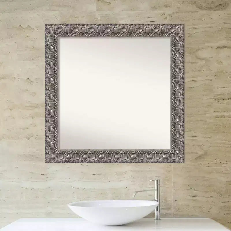 Miroir mural de salle de bain carré moderne en bois Luxor argenté