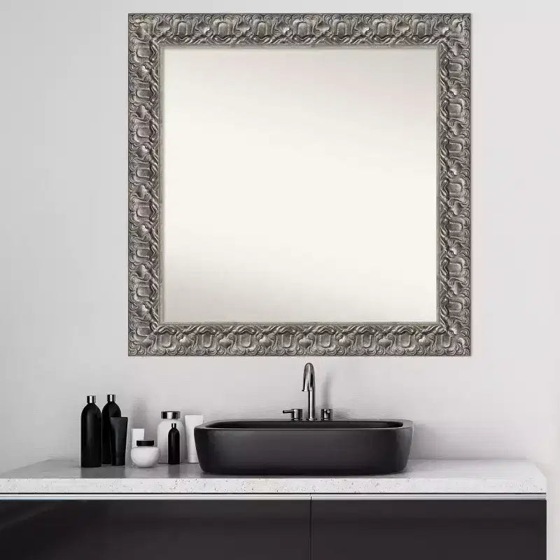 Miroir mural de salle de bain carré moderne en bois Luxor argenté