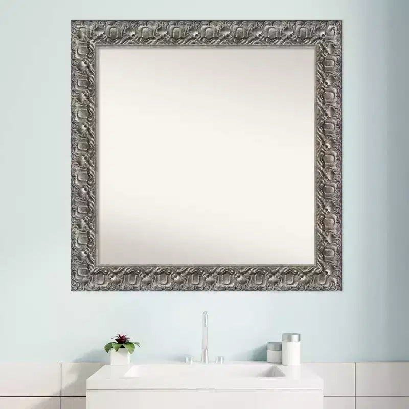 Miroir mural de salle de bain carré moderne en bois Luxor argenté
