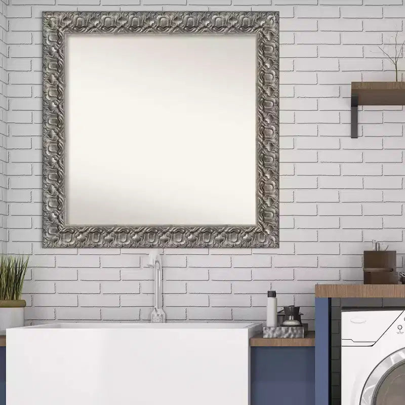 Miroir mural de salle de bain carré moderne en bois Luxor argenté