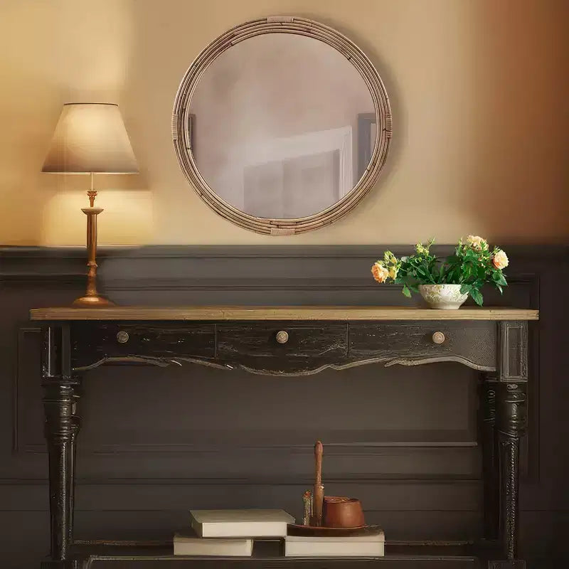 Miroir Mural Rond en Rotin Naturel : Tressé à la Main, Décor Nautique
