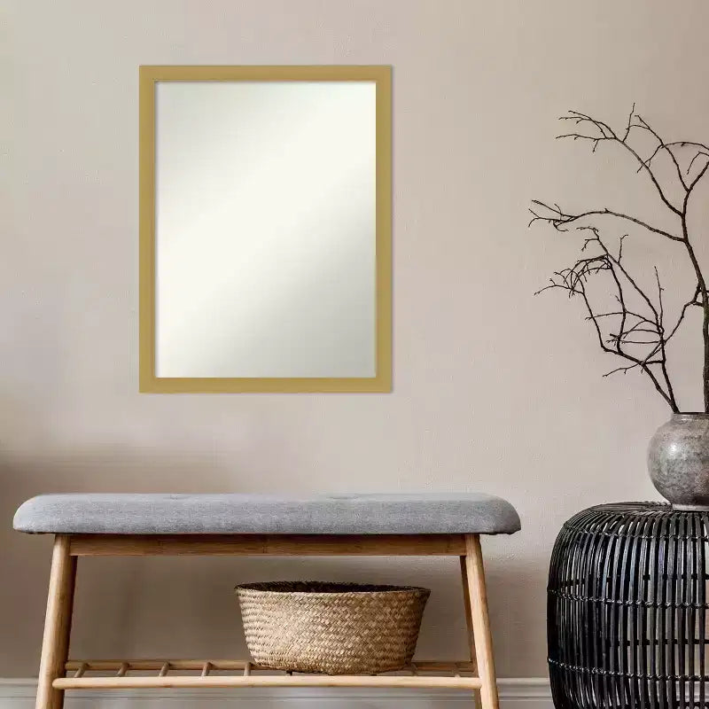 Miroir mural étroit rectangulaire moderne biseauté Grace, en laiton brossé