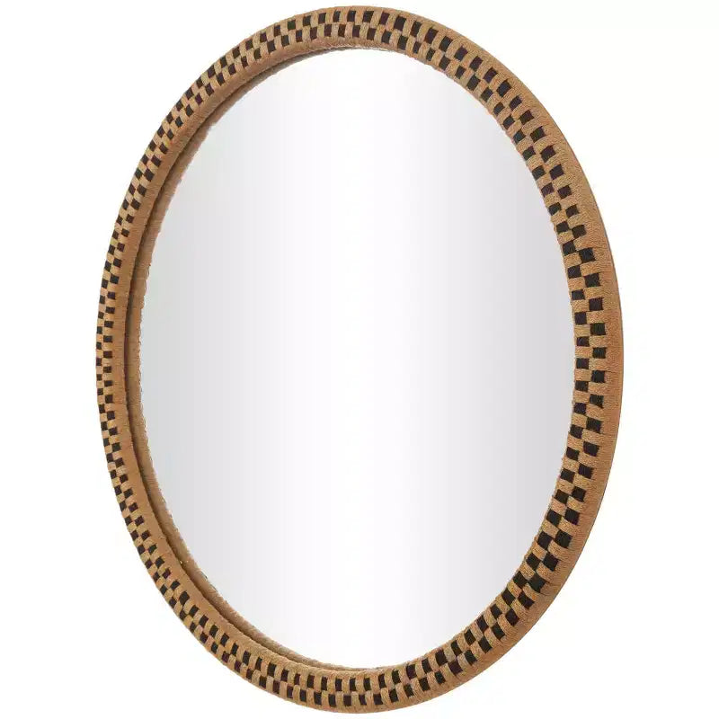 Miroir Mural Carreaux Tressés en Bois Fait Main Marron