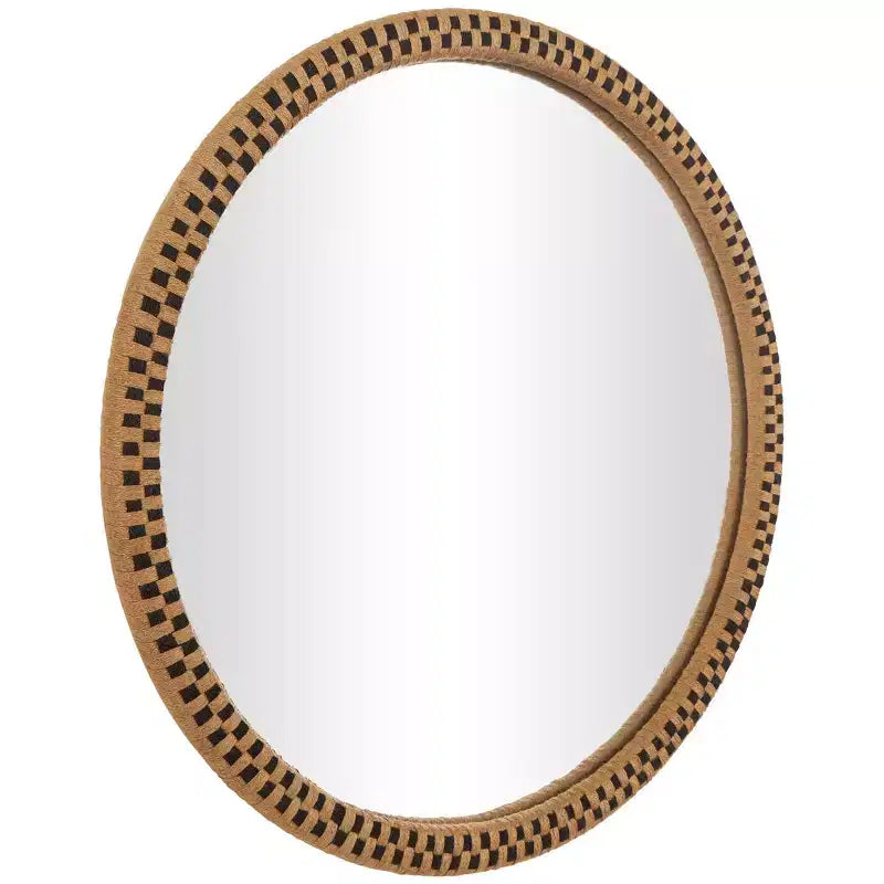 Miroir Mural Carreaux Tressés en Bois Fait Main Marron