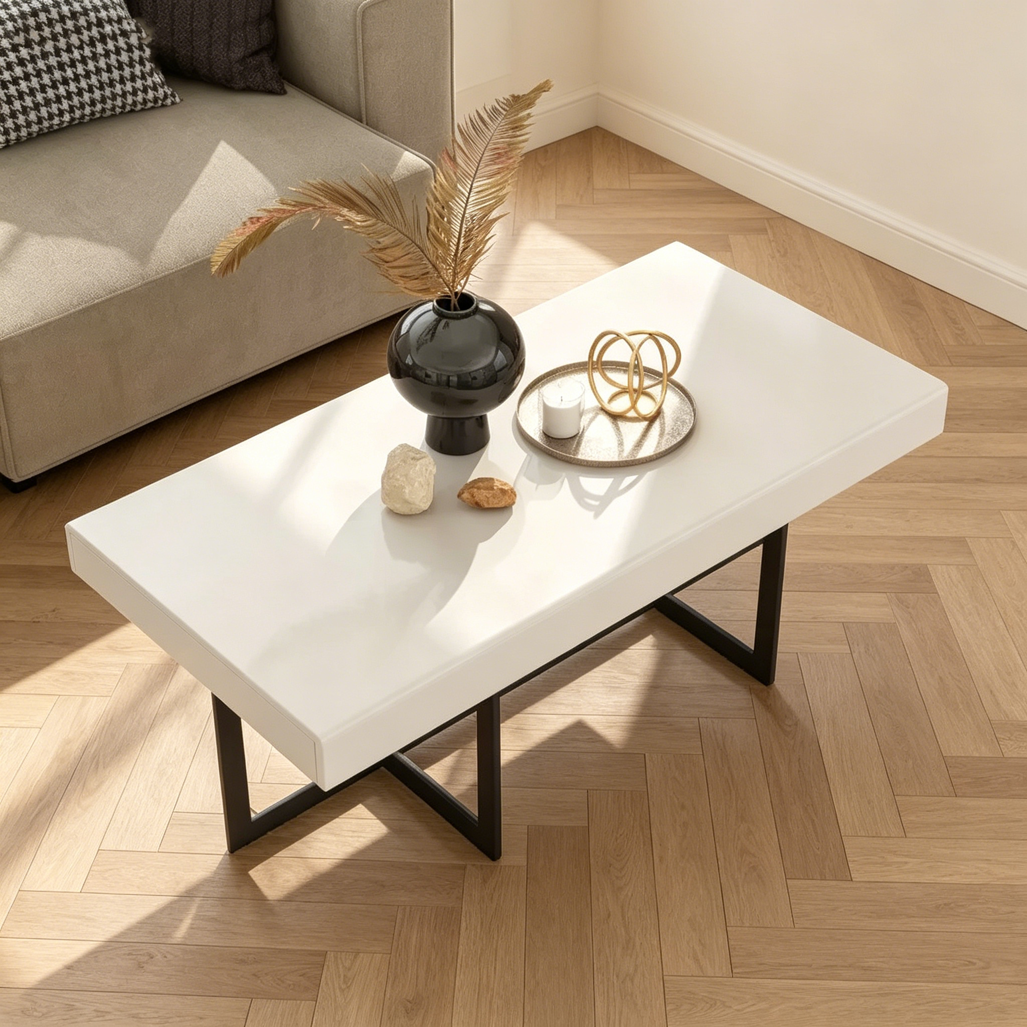 Table basse rectangulaire avec tiroirs Blanche