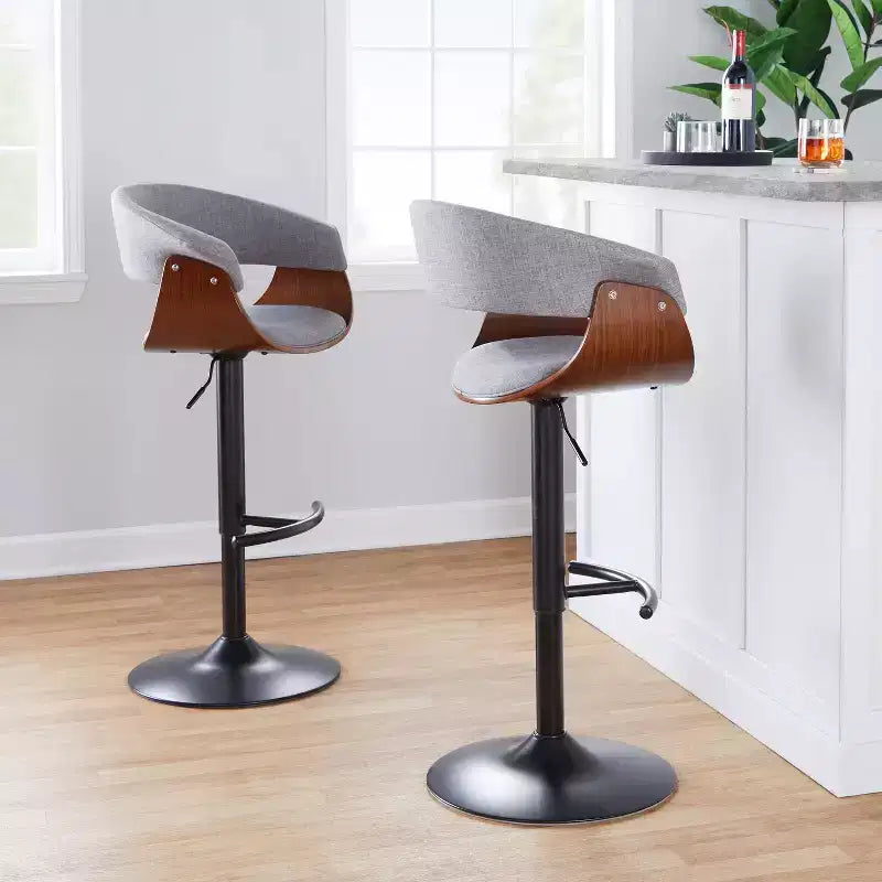 Tabourets de bar réglables, style moderne vintage, noir/noyer/gris clair