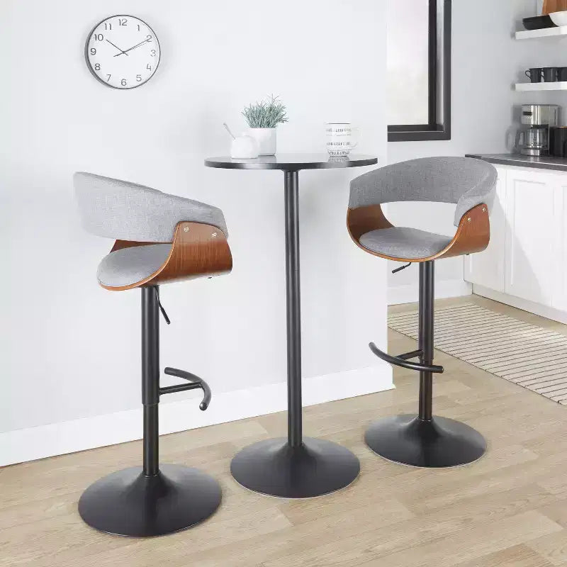 Tabourets de bar réglables, style moderne vintage, noir/noyer/gris clair