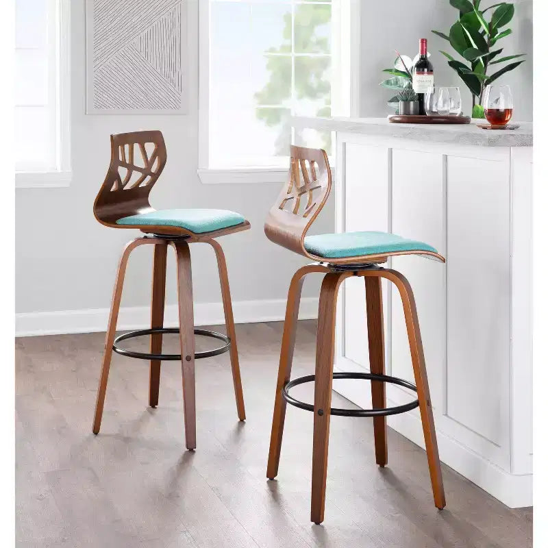 Tabourets de bar en noyer, pivotants, rembourrés, style Mid-Century Modern