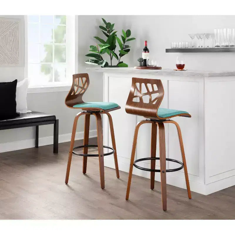 Tabourets de bar en noyer, pivotants, rembourrés, style Mid-Century Modern