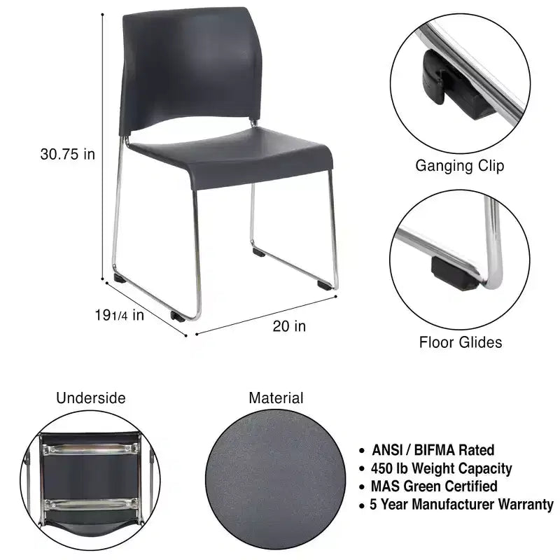 Chaise empilable en plastique polypropylène anthracite