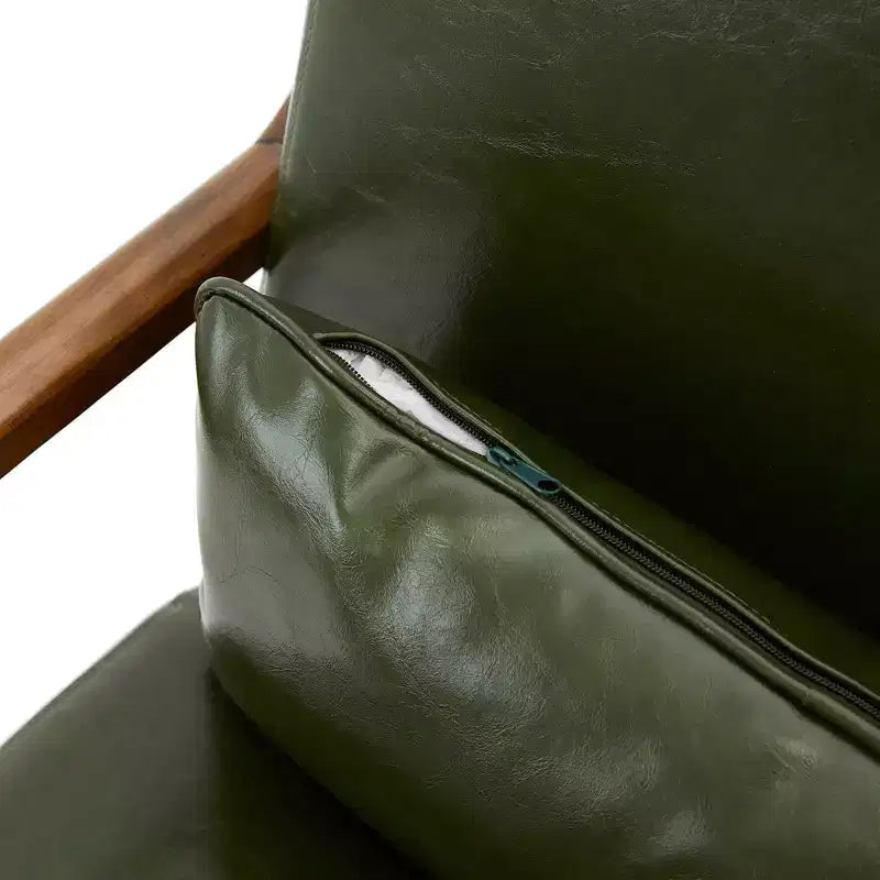 Fauteuil d'appoint en similicuir style Mid-Century Modern avec cadre en bois d'hévéa couleur noyer