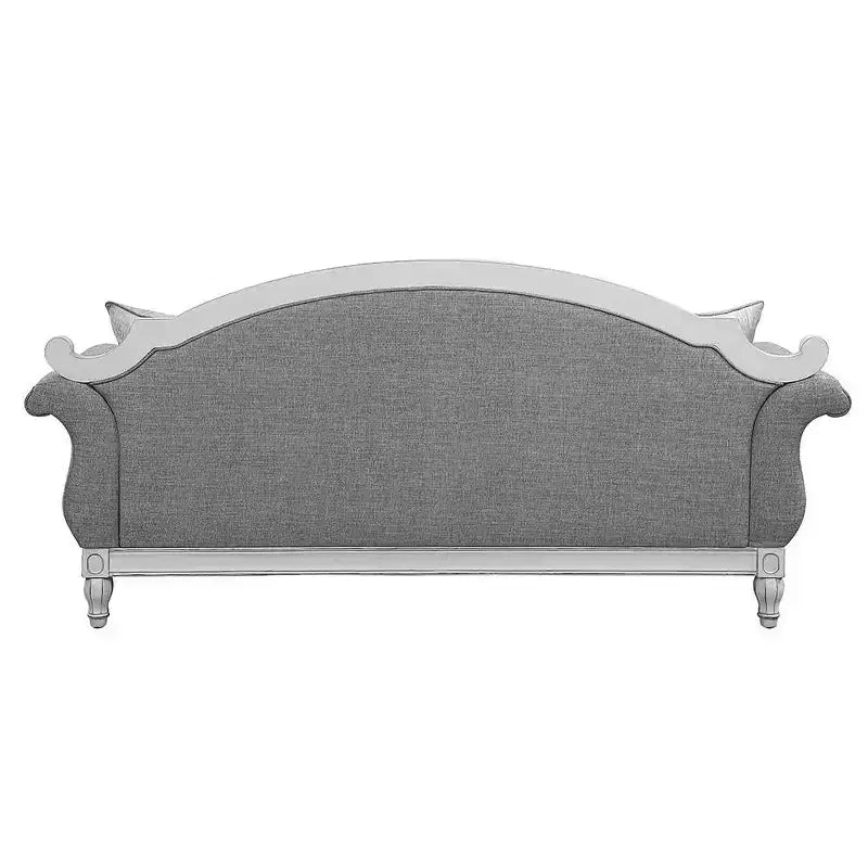 Canapé en tissu gris et revêtement en cuir finition blanc antique