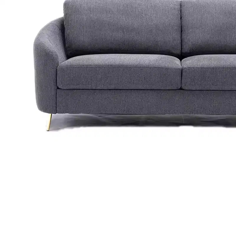 Canapé en tissu gris avec pieds en métal chromé, ressorts ensachés
