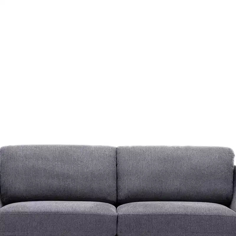 Canapé en tissu gris avec pieds en métal chromé, ressorts ensachés