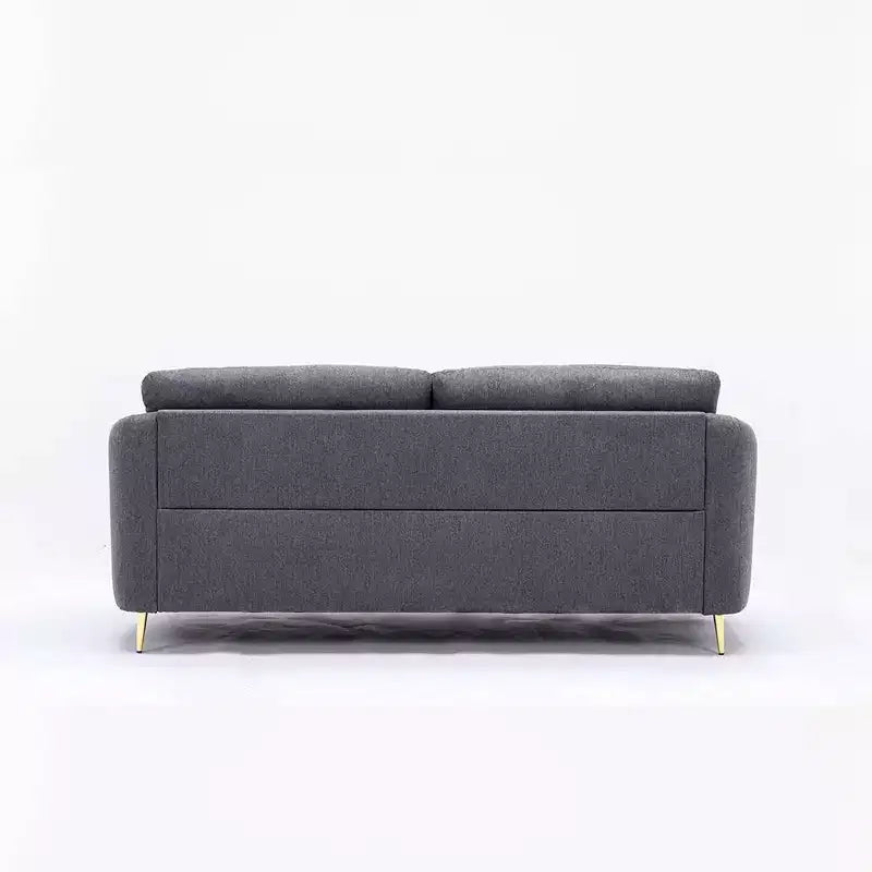 Canapé en tissu gris avec pieds en métal chromé, ressorts ensachés