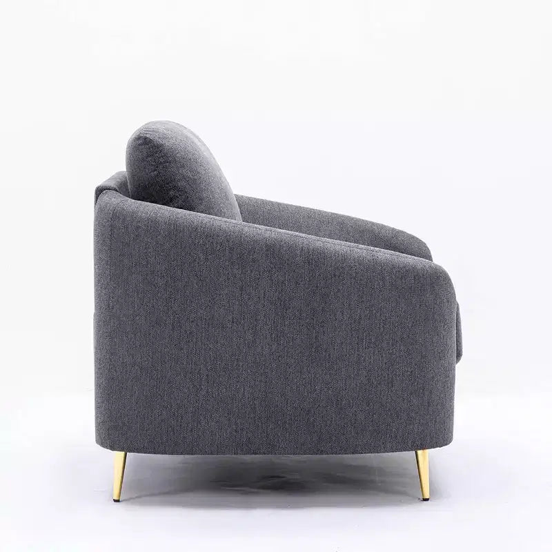 Canapé en tissu gris avec pieds en métal chromé, ressorts ensachés