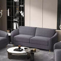 Canapé en tissu gris avec pieds en métal chromé, ressorts ensachés