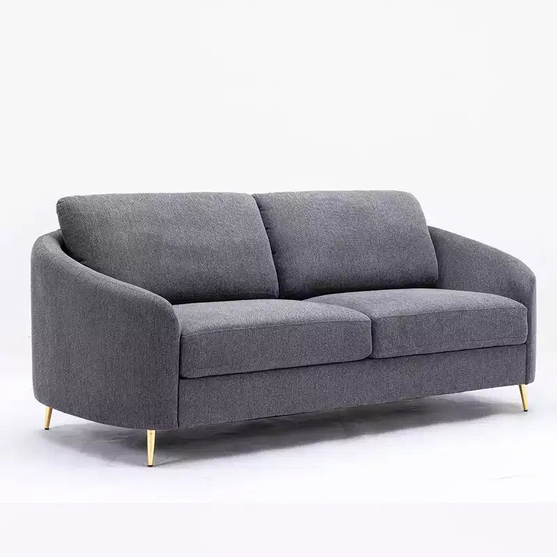 Canapé en tissu gris avec pieds en métal chromé, ressorts ensachés