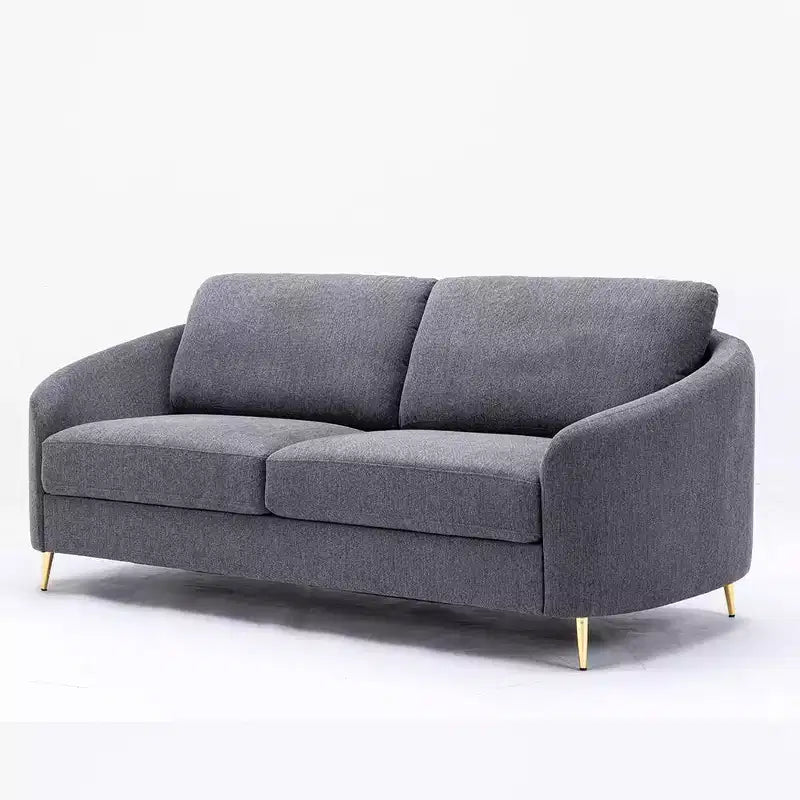 Canapé en tissu gris avec pieds en métal chromé, ressorts ensachés