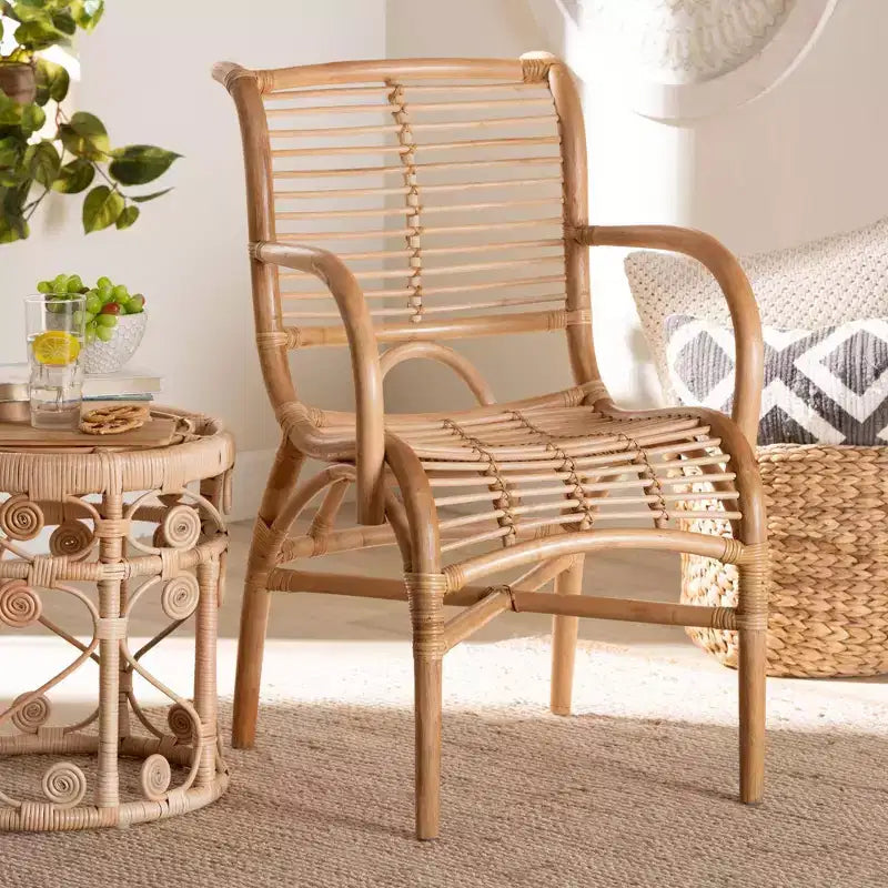 Fauteuil de salon en rotin naturel marron naturel : Accent en osier d'intérieur
