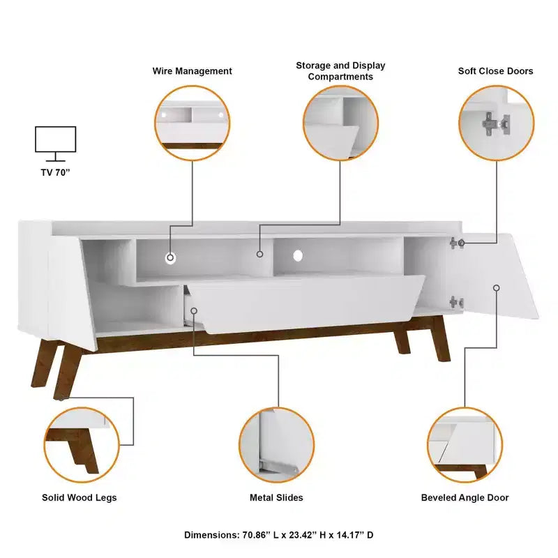 Meuble TV moderne du milieu du siècle à 4 étagères, meuble de divertissement, console multimédia
