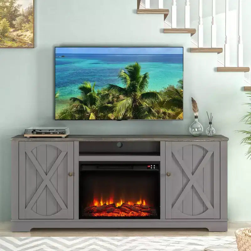 Meuble TV de ferme avec cheminée et armoires de rangement