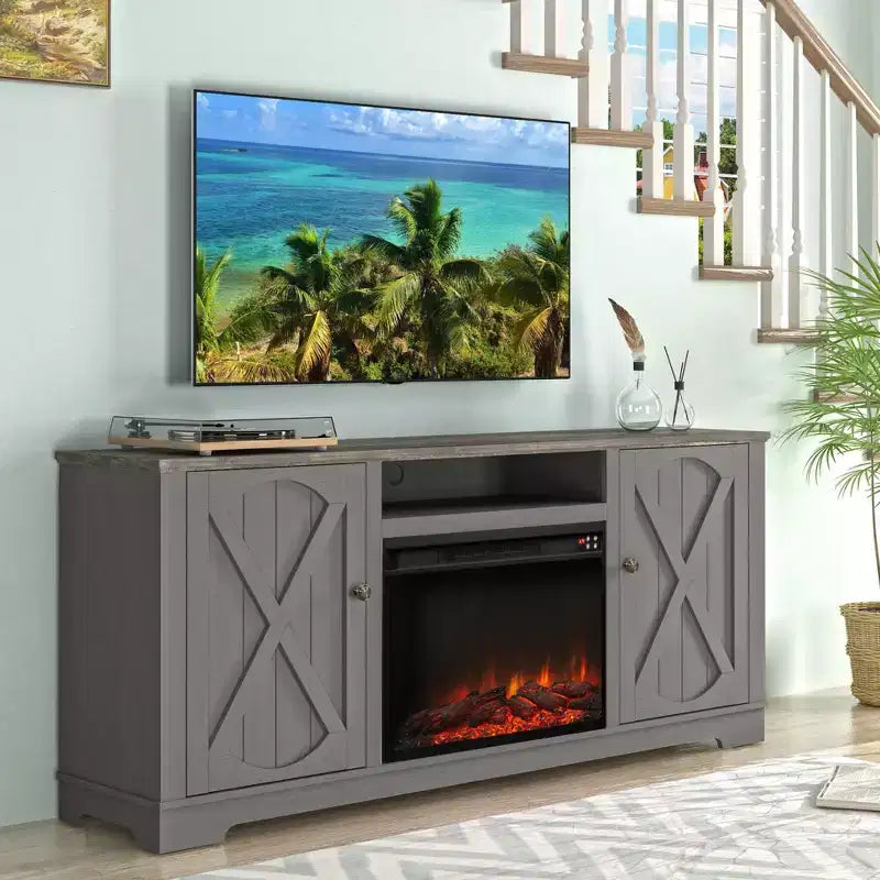Meuble TV de ferme avec cheminée et armoires de rangement