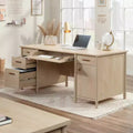 Bureau de direction en érable naturel pour bureau à domicile avec rangement