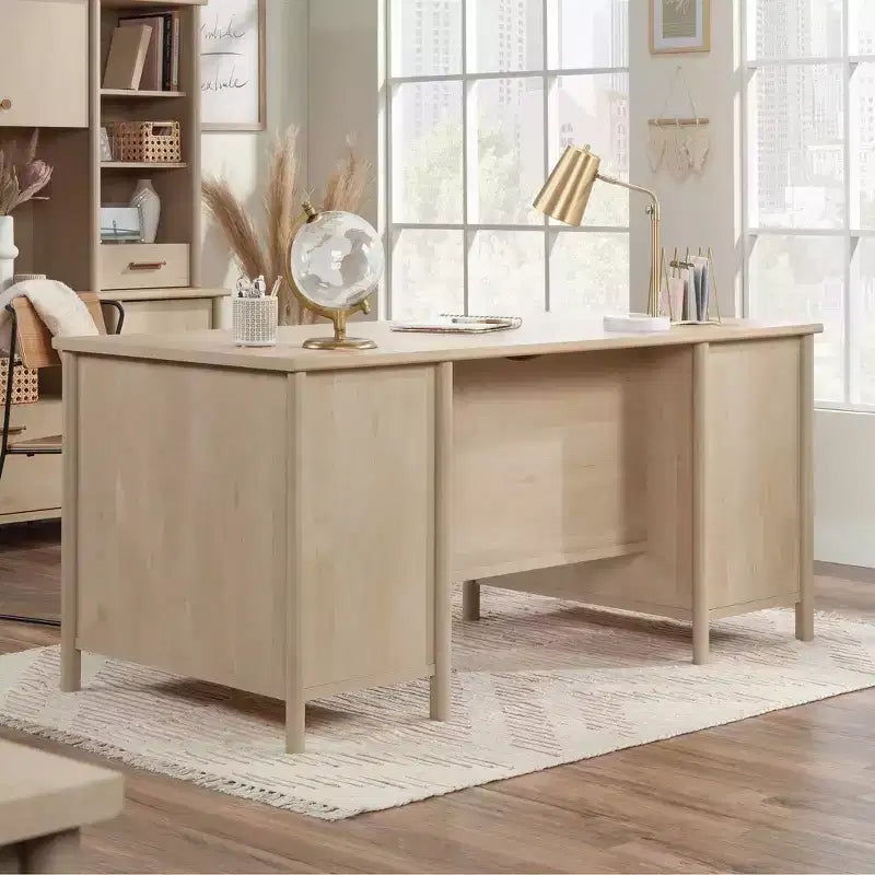 Bureau de direction en érable naturel pour bureau à domicile avec rangement
