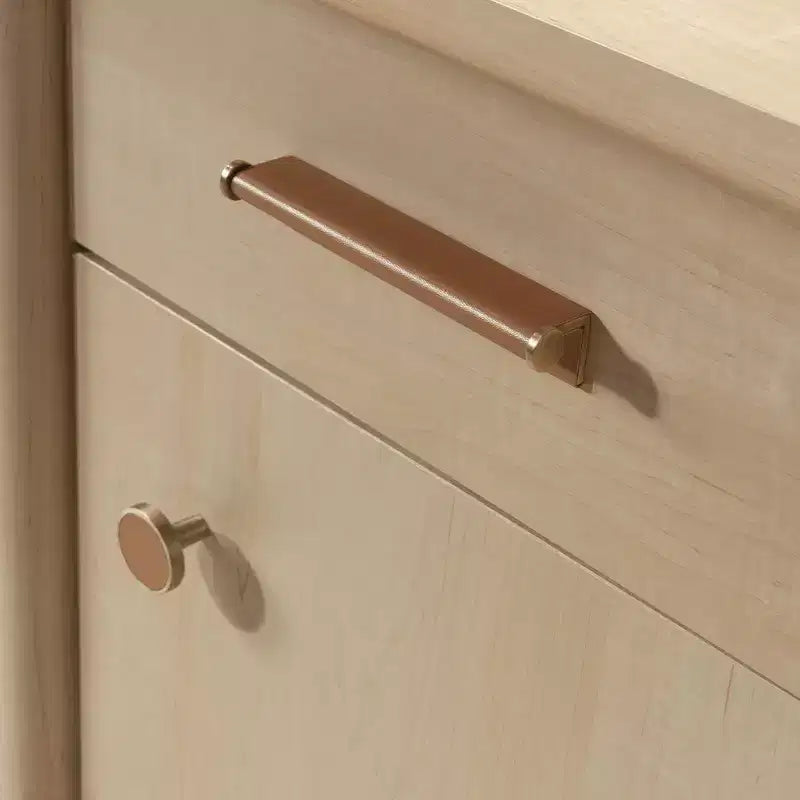 Bureau de direction en érable naturel pour bureau à domicile avec rangement