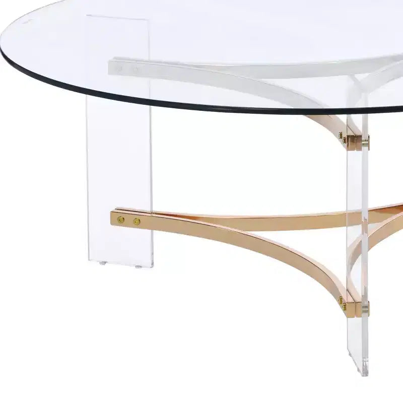 Table basse finition or ronde moderne dessus en verre trempé