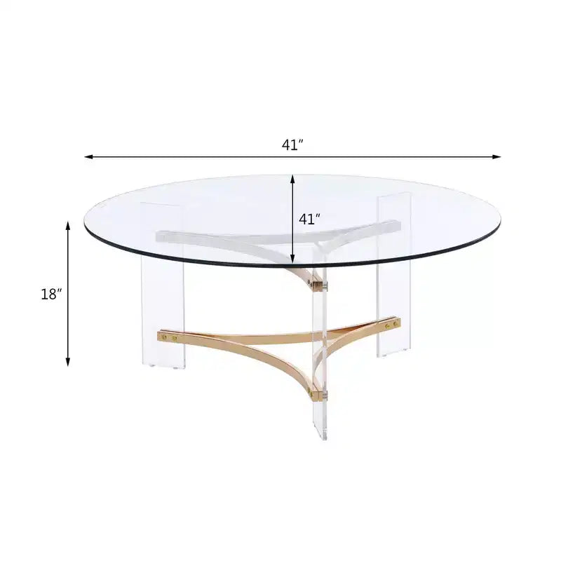 Table basse finition or ronde moderne dessus en verre trempé