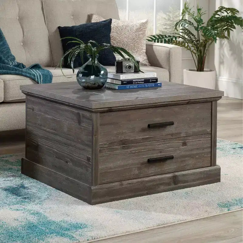 Table basse carrée style ferme Pin galet