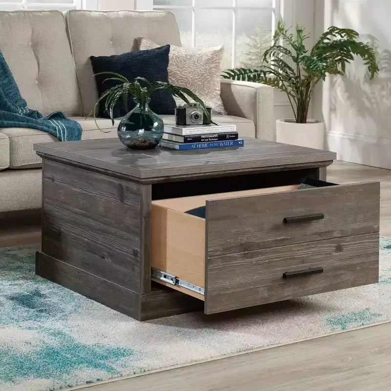 Table basse carrée style ferme Pin galet