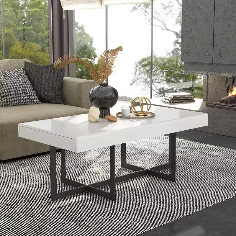Table basse rectangulaire avec tiroirs Blanche