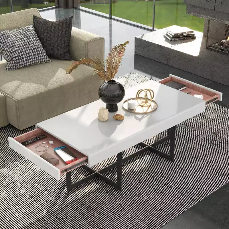 Table basse rectangulaire avec tiroirs Blanche