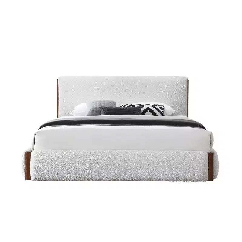 Lit Boucle Blanc Noyer Rembourrage Lin