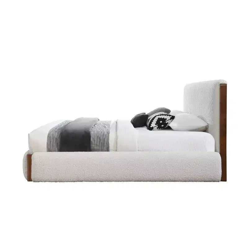 Lit Boucle Blanc Noyer Rembourrage Lin