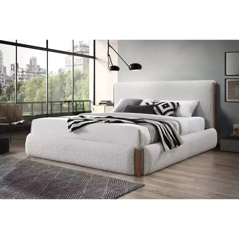 Lit Boucle Blanc Noyer Rembourrage Lin