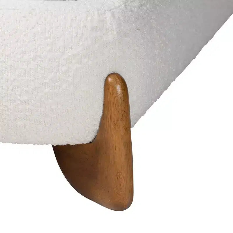 Lit plateforme en bouclette crème/noyer