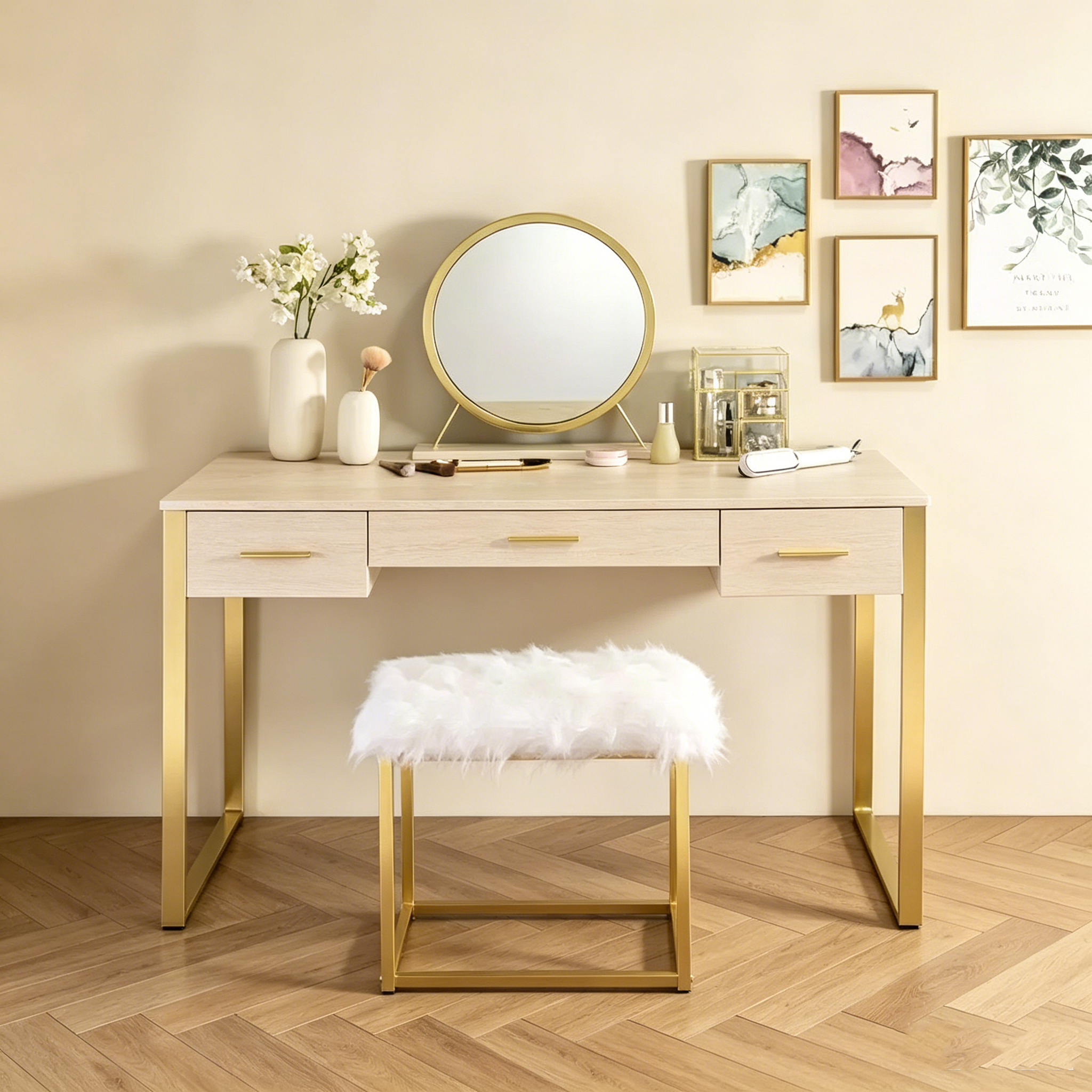 Coiffeuse Blanc antique et fini champagne