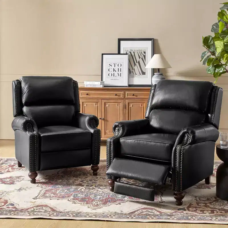 Fauteuil inclinable moderne en cuir véritable à dossier haut avec garniture cloutée vintage