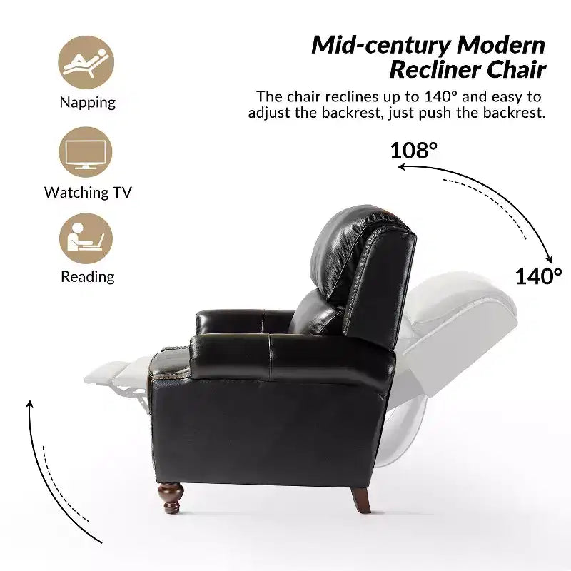 Fauteuil inclinable moderne en cuir véritable à dossier haut avec garniture cloutée vintage