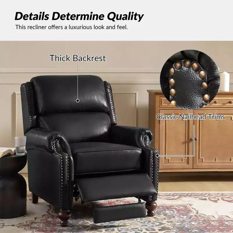 Fauteuil inclinable moderne en cuir véritable à dossier haut avec garniture cloutée vintage