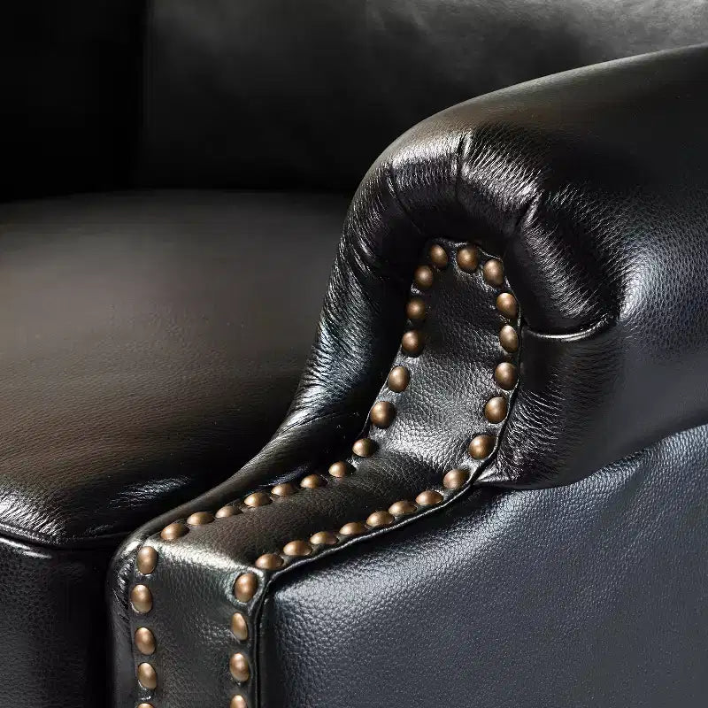 Fauteuil inclinable moderne en cuir véritable à dossier haut avec garniture cloutée vintage
