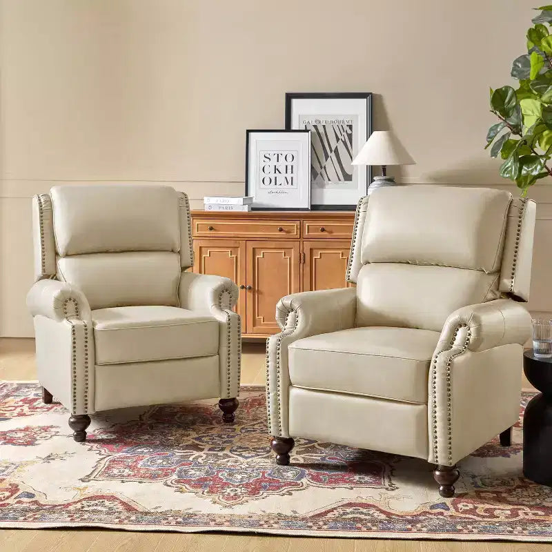 Fauteuil inclinable moderne en cuir véritable à dossier haut avec garniture cloutée vintage