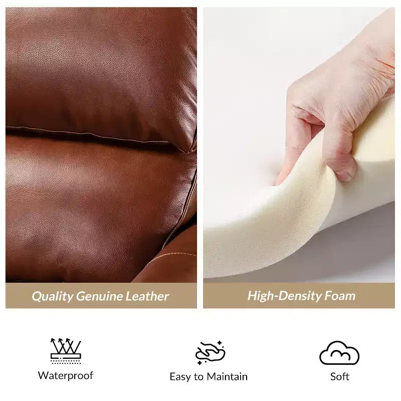 Fauteuil inclinable moderne en cuir véritable à dossier haut avec garniture cloutée vintage